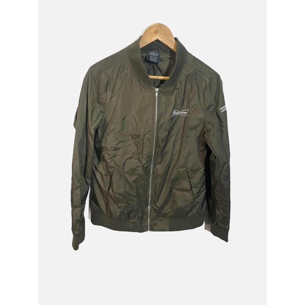 Charles River Bomber Jacket Womens M Green Budweiser Military Graphic Utility